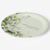 Sage Green Lily Valley Elegant Floral Wedding ペーパープレート (アングル)