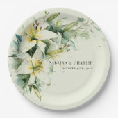 Sage Green Lily Valley Elegant Floral Wedding ペーパープレート (正面)