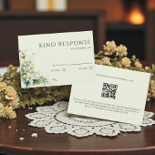 Sage Green Lily Valley Floral QR Code Wedding 出欠カード