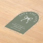 Sage Green Line Art Bow Wedding Save the Date アクリル招待状 (レイダウン)
