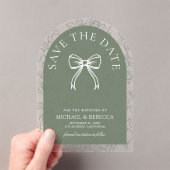 Sage Green Line Art Bow Wedding Save the Date アクリル招待状 (インサイチュ (ポータブル))