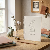 sage green+line art+rabbit+子供+名前+学校+文房具 ノートブック