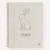 sage green+line art+rabbit+子供+名前+学校+文房具 ノートブック (正面)