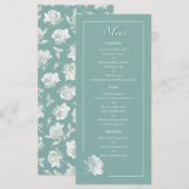 Sage Green Line Art Rose Dinner Dishes Wedding メニュー (正面/裏面)