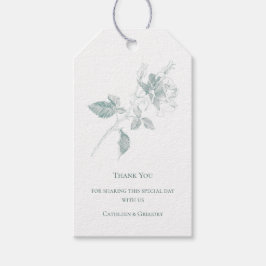 Sage Green Line Art Rose Thank You Wedding ギフトタグ