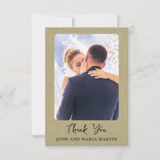 Sage Green Linenの写真結婚コラージュありがとう サンキューカード (正面)