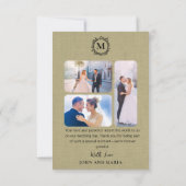 Sage Green Linenの写真結婚コラージュありがとう サンキューカード (裏面)