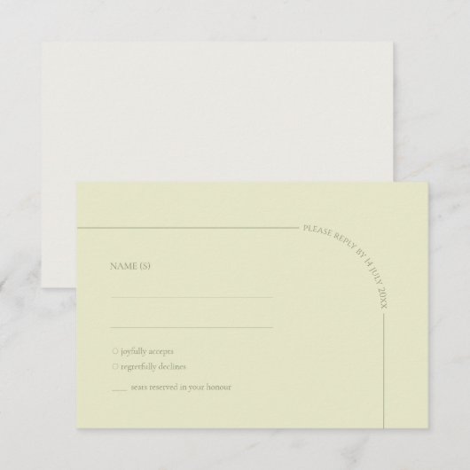 Sage Green & Linen Arch Minimalist Meal Choice  出欠カード (正面/裏面)