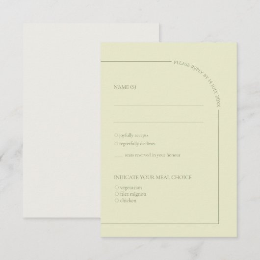 Sage Green & Linen Arch Minimalist Meal Choice  出欠カード (正面/裏面)