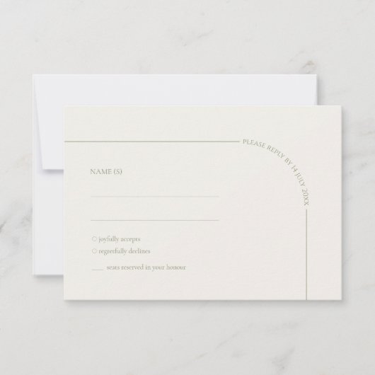 Sage Green & Linen Arch Minimalist Meal Choice 出欠カード (正面)