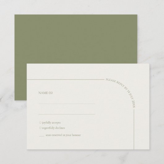 Sage Green & Linen Arch Minimalist Meal Choice 出欠カード (正面/裏面)