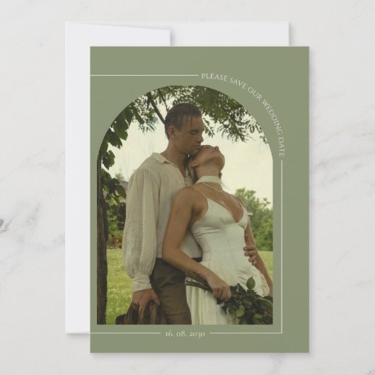 Sage Green & Linen Minimalist Save the Date Card 招待状 (裏面)