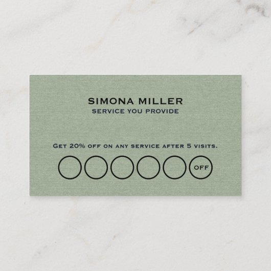 Sage Green Linen Texture Loyalty Card 名刺 (裏面)