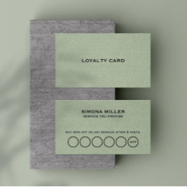 Sage Green Linen Texture Loyalty Card 名刺