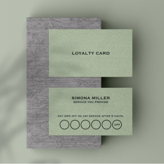 Sage Green Linen Texture Loyalty Card 名刺