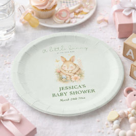 Sage Green Little Bunny Neutral Baby Shower     ペーパープレート