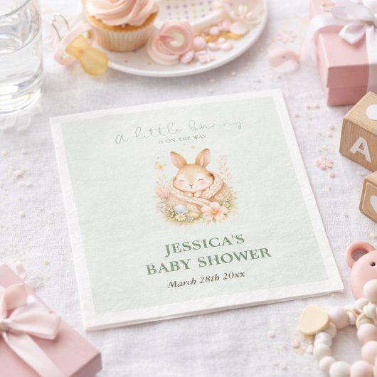 Sage Green Little Bunny on Its Way Baby Shower  スタンダードカクテルナプキン