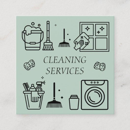 Sage Green Logo Cleaning Services Commercial スクエア名刺 (正面)