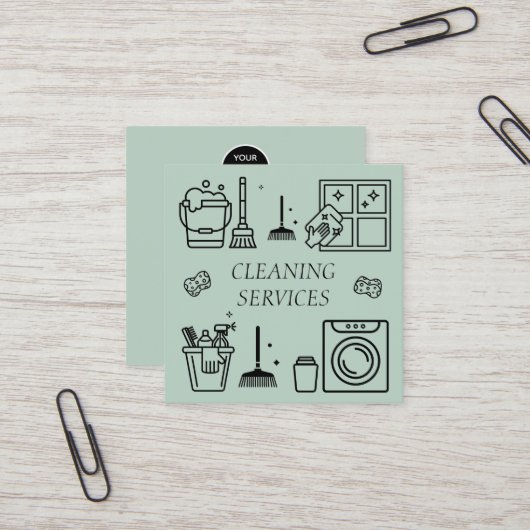 Sage Green Logo Cleaning Services Commercial スクエア名刺 (正面/裏面インサイチュ)