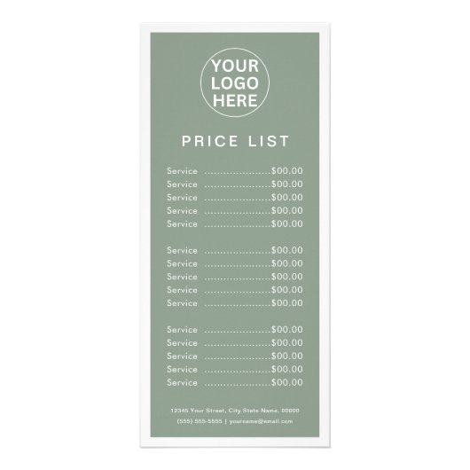 Sage Green Logo lプロフェッショナル価格表サービス ラックカード (正面)