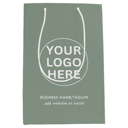 Sage Green Logo lプロモーションビジネスブランド ミディアムペーパーバッグ (正面)