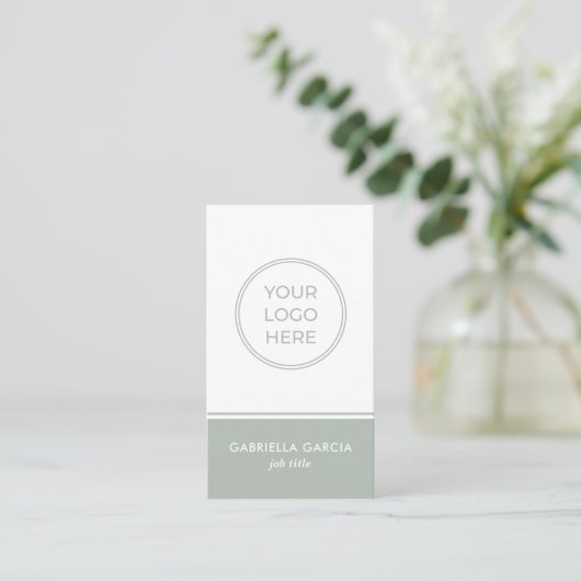 Sage Green Logo Scannable QR Code Business Card 名刺 (スタンド正面)