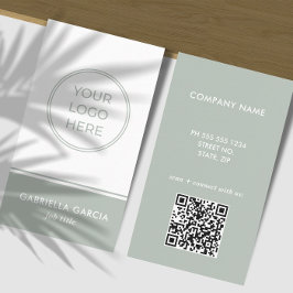Sage Green Logo Scannable QR Code Business Card 名刺