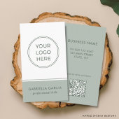 Sage Green Logo Scannable QR Code Business Card 名刺