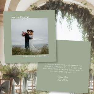 Sage Green Love & 感謝してい Photo & Note結婚's サンキューカード