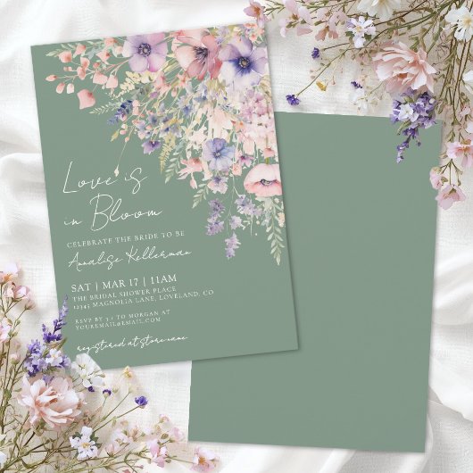 Sage Green Love In Bloom ウイルドフラワーブライダルシャワー 招待状