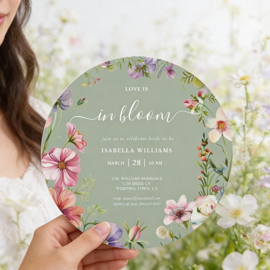 Sage Green Love in Bloom Floral Bridal Shower 招待状