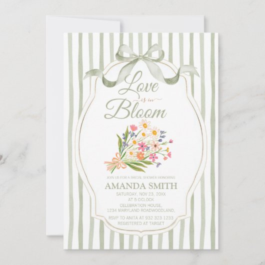 Sage Green Love Is in Bloom Bridal Shower 招待状 (正面)