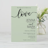 Sage Green Love Script Wildflower Wedding  招待状 (スタンド正面)