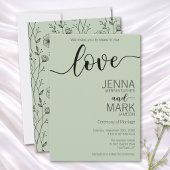 Sage Green Love Script Wildflower Wedding  招待状