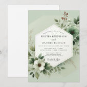 Sage Green Lush Botanical Wedding 招待状 (正面/裏面)