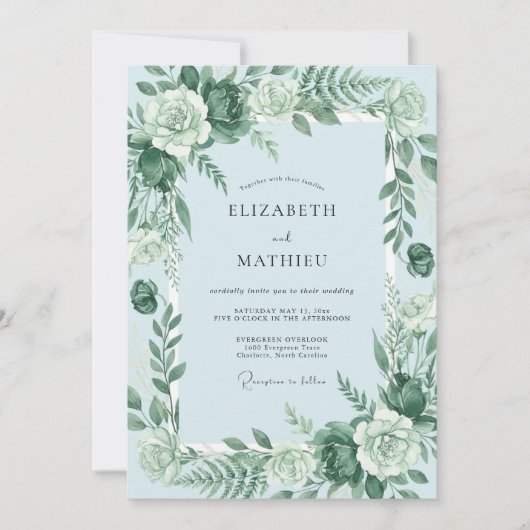 Sage Green Lush Floral Garland Wedding 招待状 (正面)