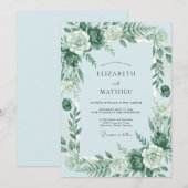 Sage Green Lush Floral Garland Wedding 招待状 (正面/裏面)