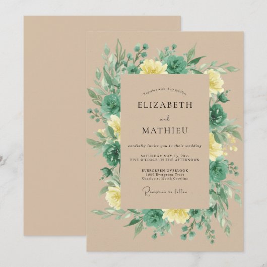 Sage Green Lush Rustic Wedding 招待状 (正面/裏面)