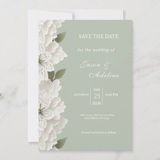Sage Green Luxury Floral Wedding Save the Date (正面)