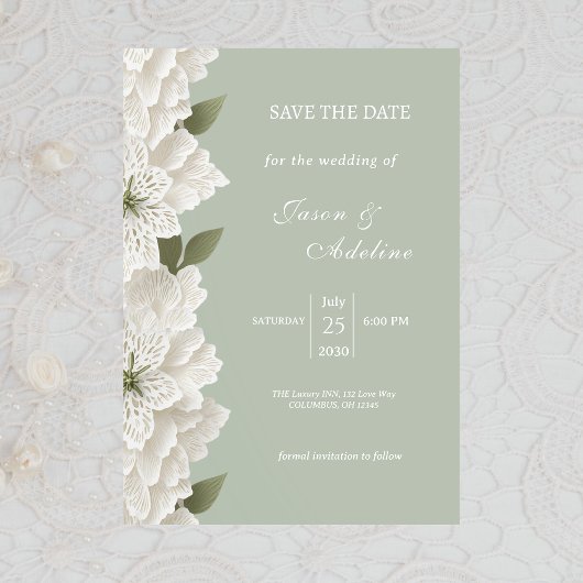 Sage Green Luxury Floral Wedding Save the Date