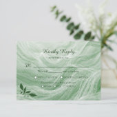 Sage Green Marble & Gold Response Card 出欠カード (スタンド正面)