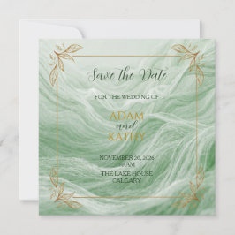 Sage Green Marble & Gold Save The Date Card セーブザデート