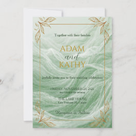 Sage Green Marble & Gold Wedding Invitation 招待状