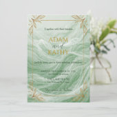 Sage Green Marble & Gold Wedding Invitation 招待状 (スタンド正面)