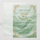 Sage Green Marble & Gold Wedding Invitation 招待状 (正面/裏面)
