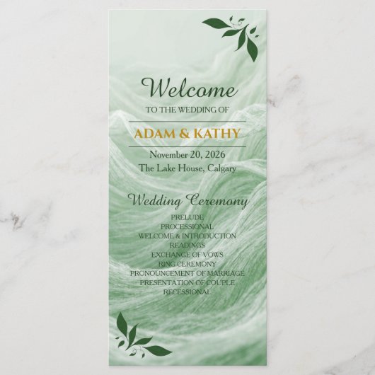 Sage Green Marble & Gold Wedding Program プログラム (正面)
