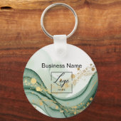 Sage green  marble logo Qr code Employee キーホルダー (正面)