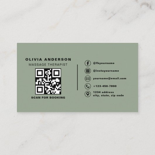 Sage Green Massage Therapist QR Code Loyalty Card ロイヤリティカード (裏面)