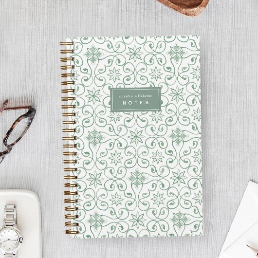 Sage Green | Mediterranean Tile Personalized ノートブック