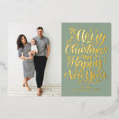 Sage Green Merry Christmas書道写真 箔シーズンカード (正面)